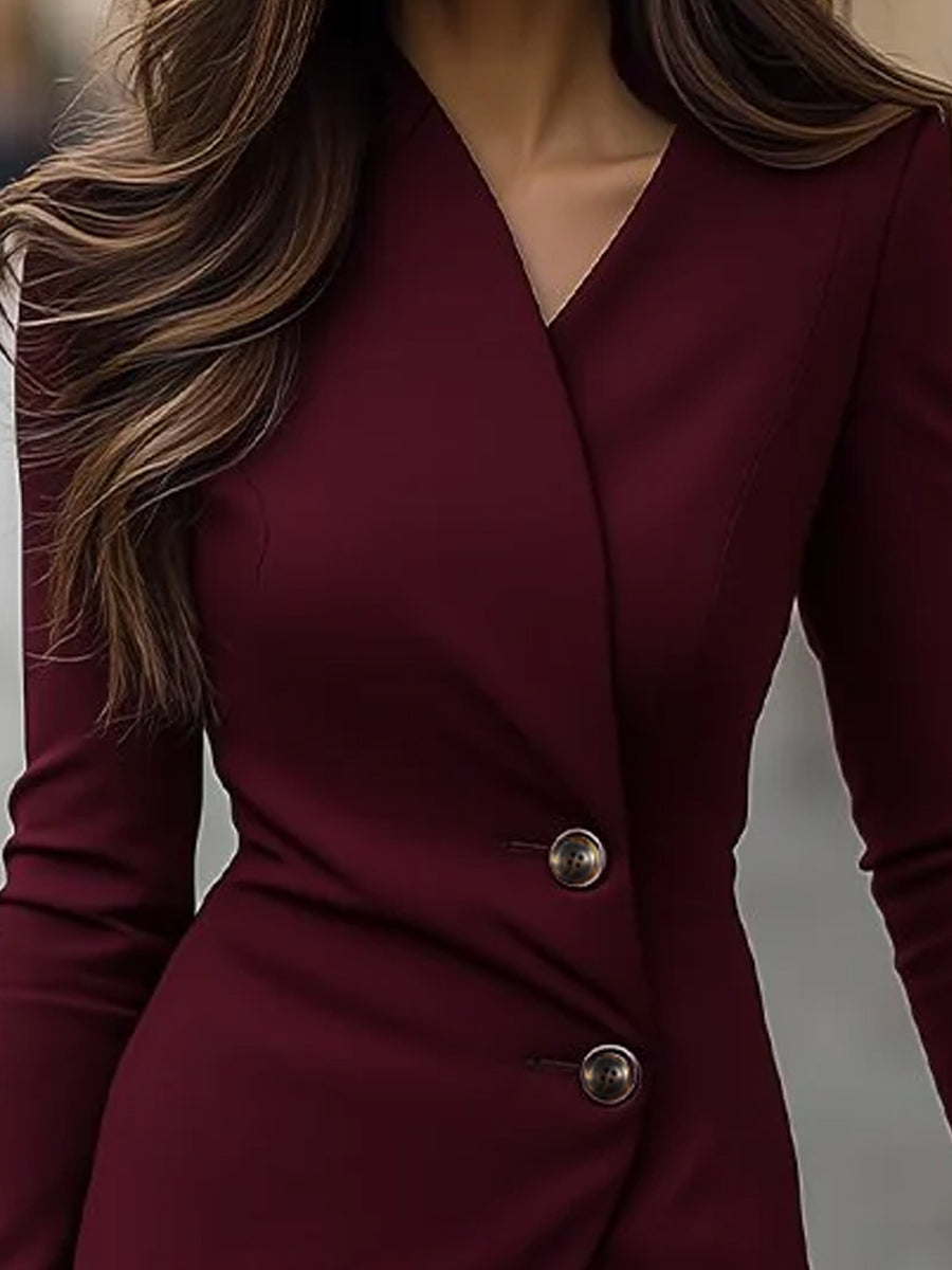 Eva | Burgundy Midi Dress with Wrap-Style and Button