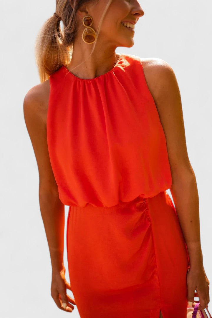 Brooklyn | Modern High-Neck Flowing Midi Dress