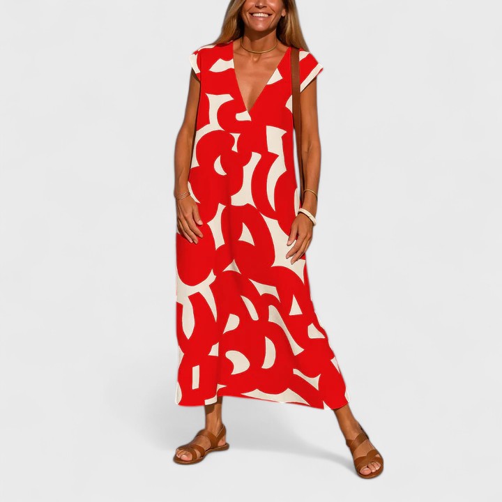Everly | Flowing Lightweight V-Neck Print Dress