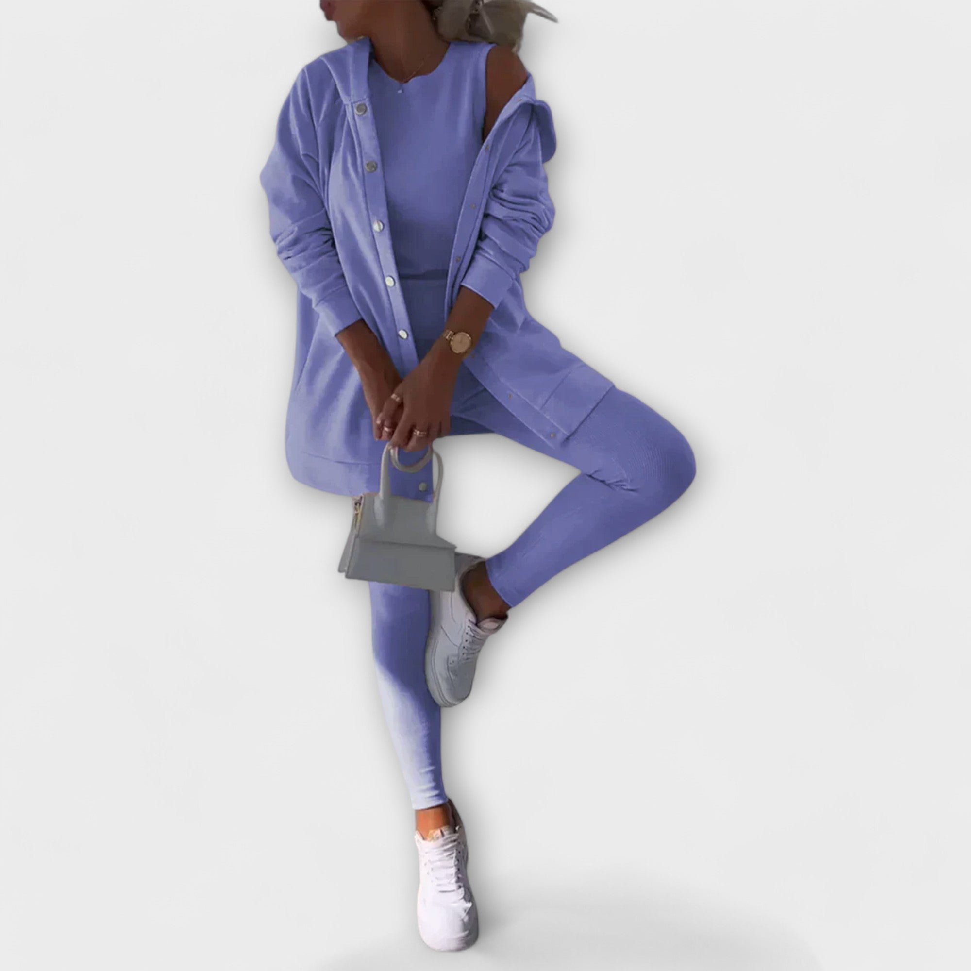 Three-piece set with cardigan