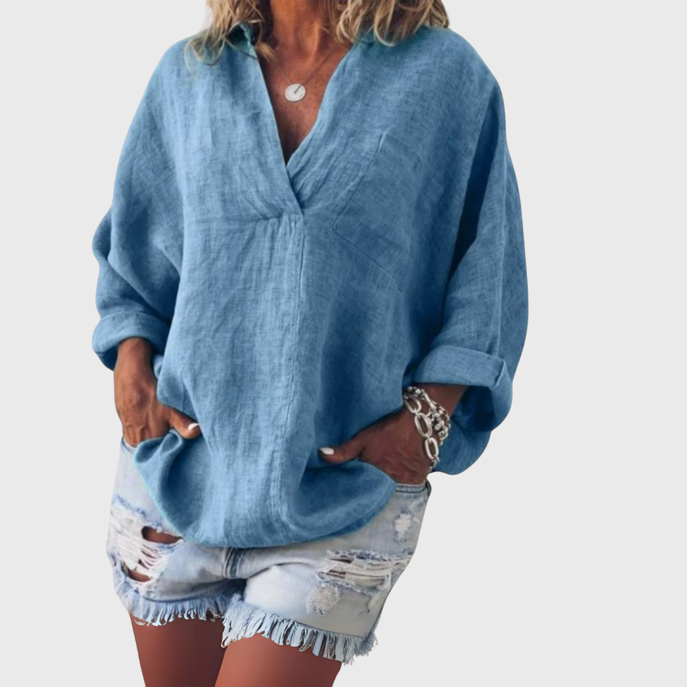 Rikarda - Elegant Women's Blouse with V-Neck