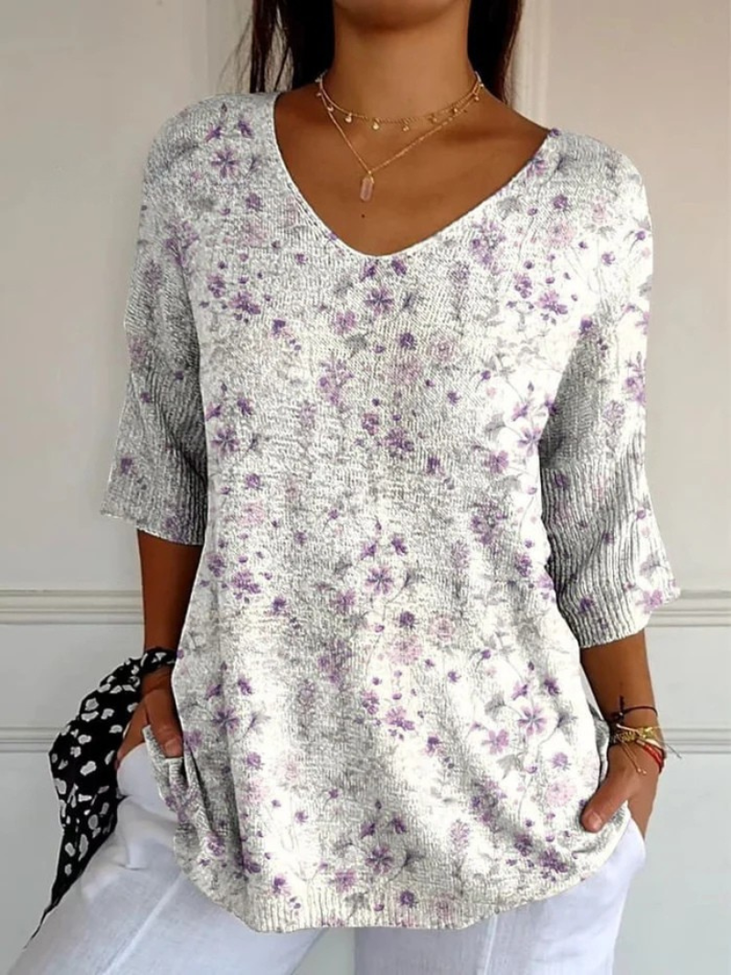 Linda | Casual Knit Pullover with Vintage Floral Design