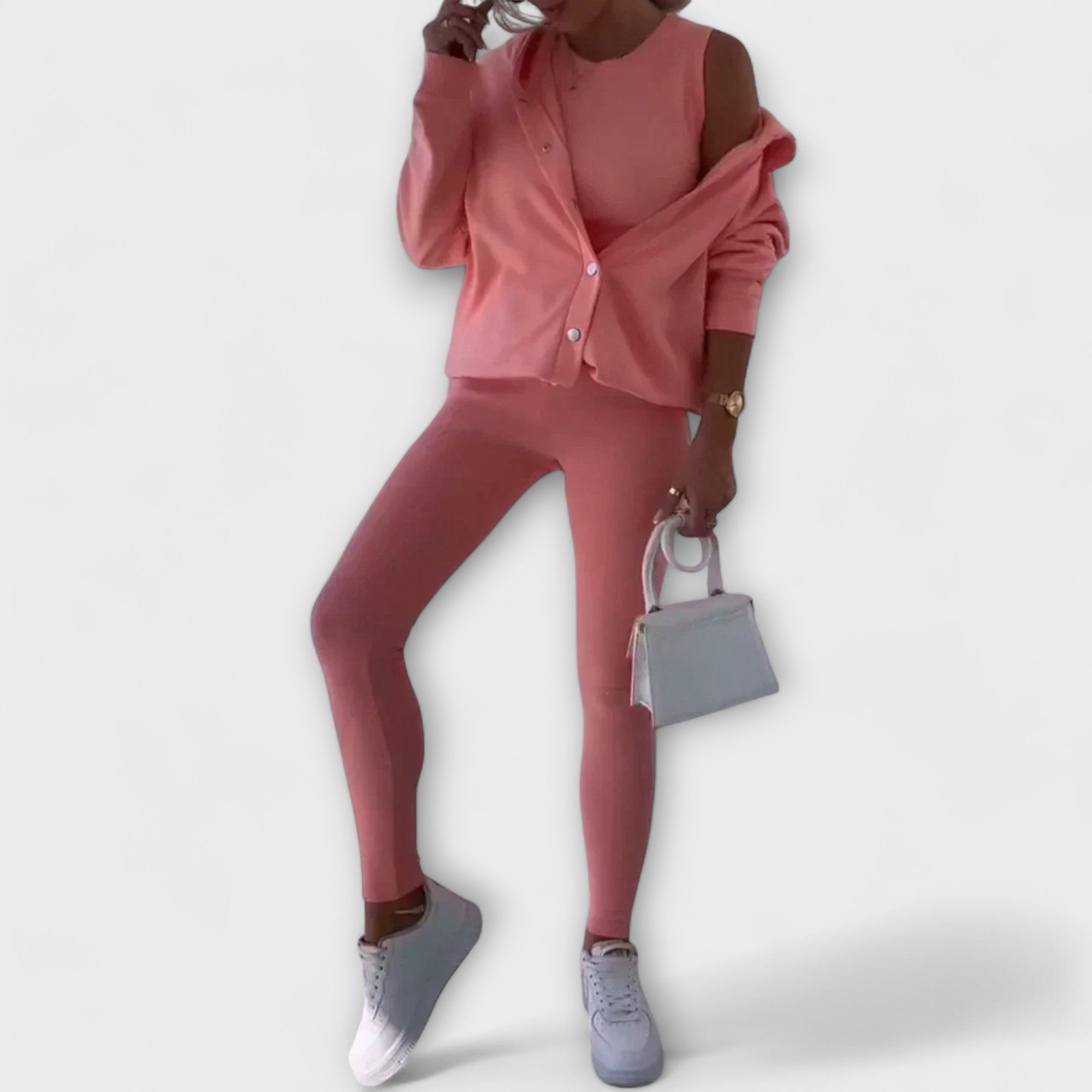 Three-piece set with cardigan