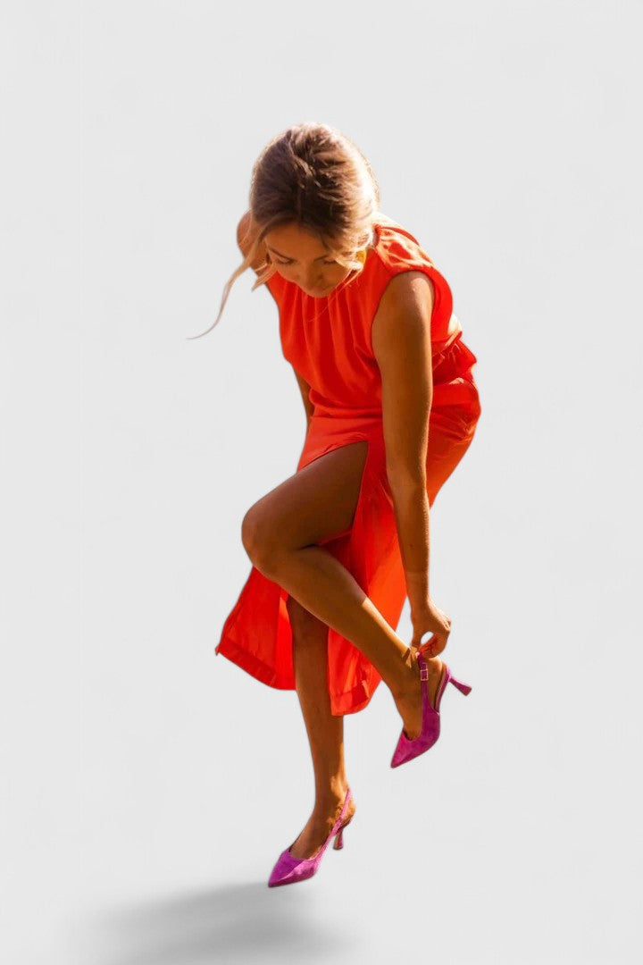 Brooklyn | Modern High-Neck Flowing Midi Dress